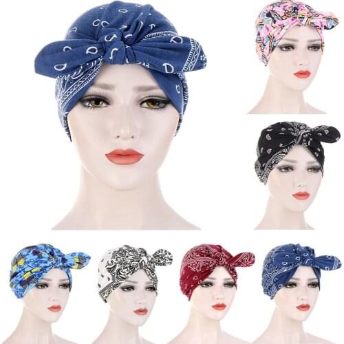 Ndian Turban Women Flower Print Cap Headwear Muslim Hijab Bonnet Knot Twist Hair Loss Beanie Arab Hat Head Scarf Head Wrap Cover