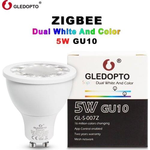 GLEDOPTO Zigbee 3.0 Smart LED Spotlight Bulb RGB CCT 5W GU10 Lamp Wireless Remote Control Dimmer Dual Light Alexa Voice Control
