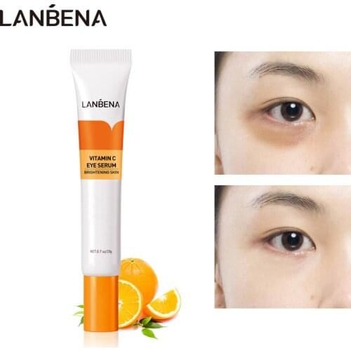 LANBENA VitaminC Serum Brightening skin Fading Dark Circle Remover Melanin Anti-Wrinkle puffiness Eye Care With Massage Head 20g