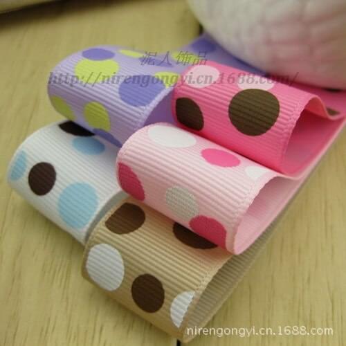 High quality 25mm Single Face Satin Ribbon Dots Polyester Thread Ribbon DIY Manual Hair accessories grosgrain ribbon 10M/Lot