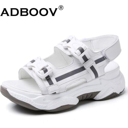 ADBOOV 2020 Summer Reflective Chunky Sandals Women Buckle Design Platform Flat Sandals Shoes