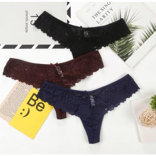 Women Lingerie Sexy Lace Embroidery Underwear Comfortable Femal G-string Thong Sheer Panties Hollow Out Transparent Knickers