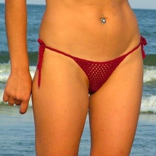 13 colors Hand Crochet Sexy Mini Bikini Micro Swimwear Women Cotton Sunbathing Bikini