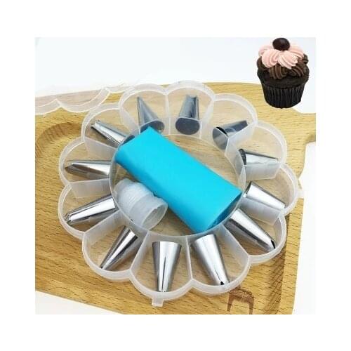 14Pcs/Set Icing Piping Cream Pastry Bag Nozzle Set DIY Cake Decorating Stainless Steel Nozzle Set With Collecting Storage H816