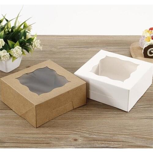 20/50PCS Pastry Bakery Box with Window for Cookies Cupcakes Donuts With Muffin Cake Box Container Kraft Paper Food box