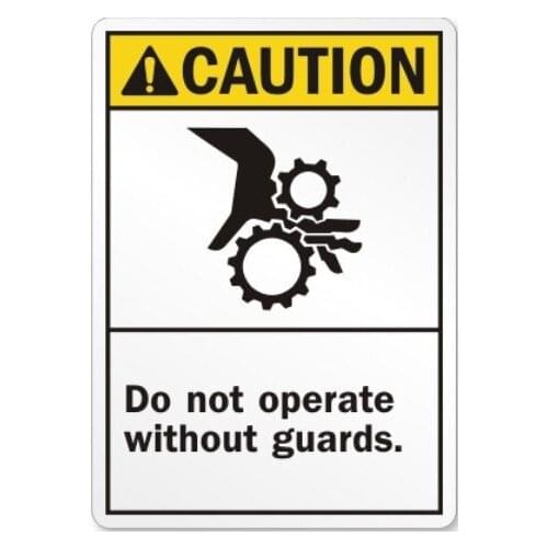 200pcs 15x20cm CAUTION do not operate without guards PVC material stickers, Item No. CA17