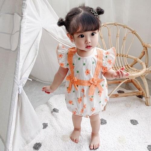 2021 Summer Baby Clothing Toddler Girl Bodysuits Cotton Floral Flying Sleeve Girl Ruffle Romper Newborn Infant One Piece Clothes