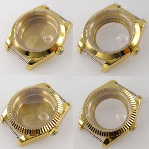 40mm gold case sapphire glass transparent glass back fit ETA2836 NH35 NH36 Mingzhu DG2813 3804 Miyota8205 8215 821A movement