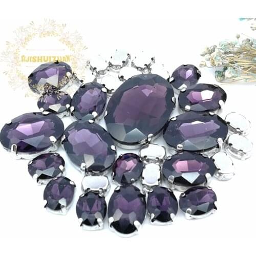 5 SIZES 30PCS Free shipping! Deep Purple oval shape Glass Crystal sew on rhinestones with calw Diy wedding decoration