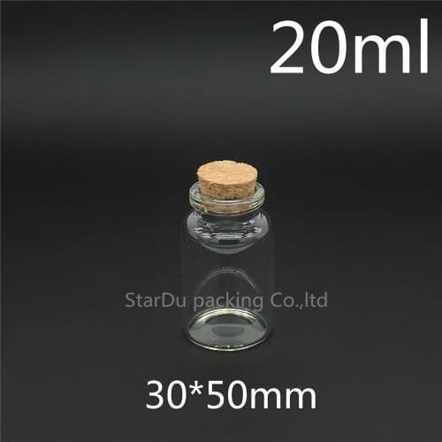 50pcs/lot 20ml 30*50mm Wishing Glass Bottle with Cork ,High-quality 20cc Glass Vials Display Bottle Wholesale