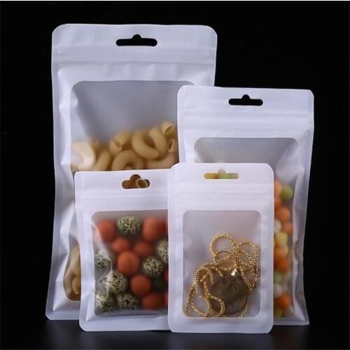 50pcs/lot Matte Aluminum Foil Window Zip Lock Bags Christmas Jewelry Nail Beauty Socks USB Bracelets Gifts Pouches Pink White