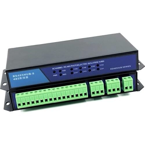RS485 Hub 8-Channel RS485 Hub Splitter 8-Port 485 Splitter Sharer Splitter 1 In 8 Out Industrial-Grade Photoelectric Isolation