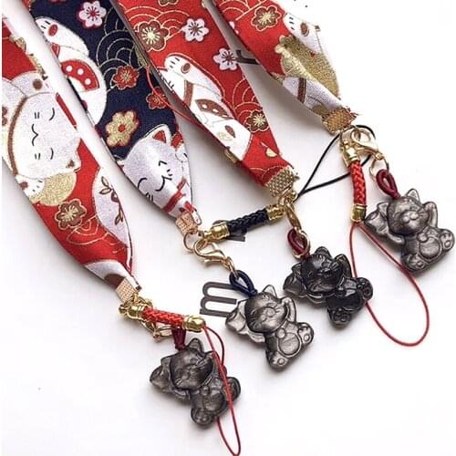 Lucky Cat keychain Jewelry Car Mobile Phone Pendant Natural Obsidian Gold Silver Cat Anime Keychain Charms Gift Accessories