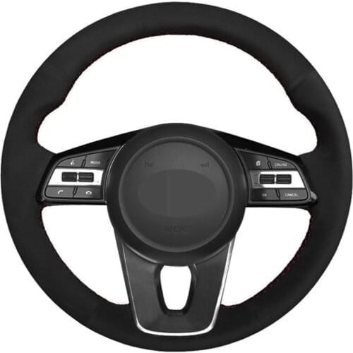 Car Steering Wheel Cover Hand-stitched Black Genuine Leather Suede For Kia K5 Optima 2019 Cee'd Ceed 2019 Forte Cerato (AU) 2018