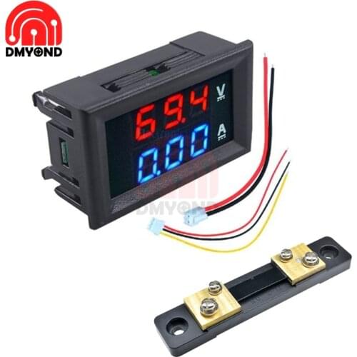Mini Digital LED Display DC 100V 10A Voltmeter Car Ammeter Ampermeter Panel Amp Current Voltage Meter Tester and 50A 75mV Shunt