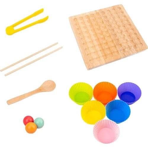 Wood Montessori Kids Hands Brain Training Clip Beads Puzzle Board Game