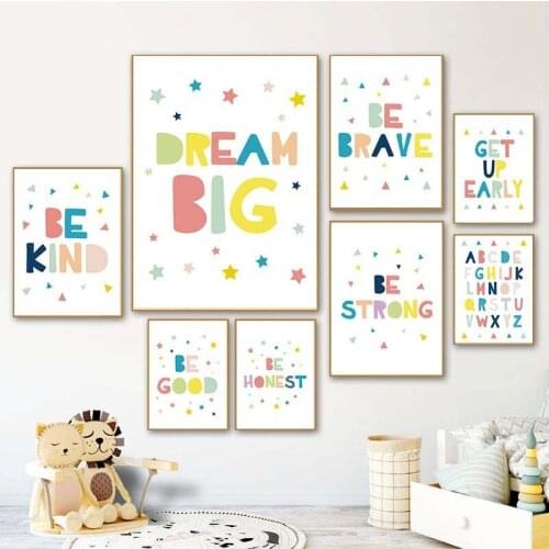 Drean Big Modern Simple Cartoon Decor English Inspirational Living Room Canvas Painting Wall Painting Posters and Prints Art