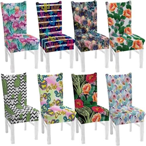 Cactus Printed Wedding Chair Covers Spandex For Dining Room Banquet Hotel Stretch Elastic Slipcovers