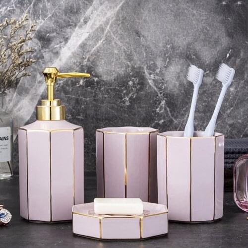 European Style Ceramic Pink/green Bathroom Four-piece Luxury Phnom Penh Couple Toiletry Set Brushing Cup Soap Dish Wedding Gift