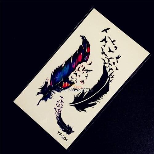 Hot Sale Flying Birds Temporary Tattoo Body Art Arm Sleeve Fake Tattoo Supplies Women Makeup Kids Tatoo Henna Feather HYF204