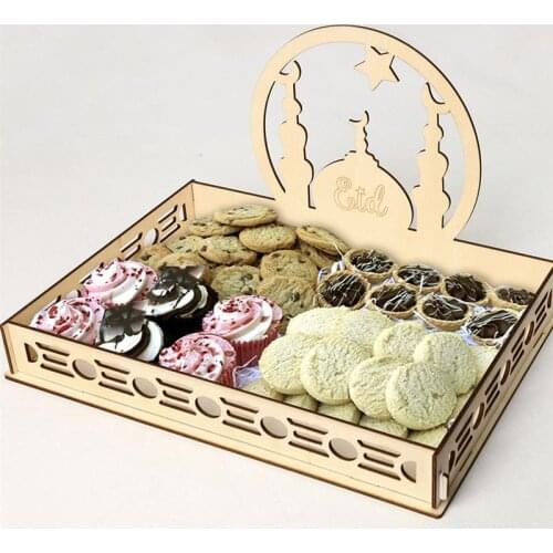 1PC Ramadan Food Serving Tray Wooden Eid Dinner Plate Food Dish Tableware