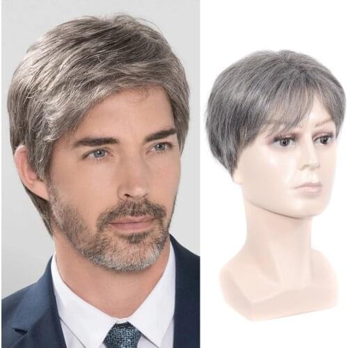 Short Straight Wig Heat Resistant Fiber Synthetic Wig For Men Middle-aged And Old Mens Wig Realistic Natural Toupee Wigs