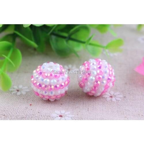 Kwoi vita 20mm 100pcs/lot white/hotpink ab strip Chunky Resin Rhinestone Beads Ball for Kids Girls Jewelry Making