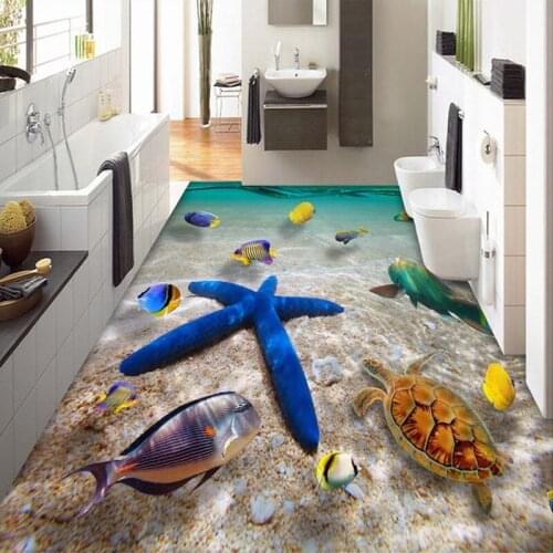 HD Submarine World Starfish Sea Water Photo Mural Wallpaper 3D Floor Tiles Floor Painting PVC Bathroom Waterproof Wall Paper 3 D