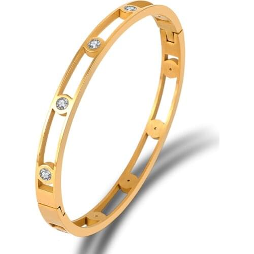 2021 New Fashion Style Delicate Hollow Round Crystals Bracelets & Bangles Titanium Steel Bangle Gold Classic Jewelry For Women