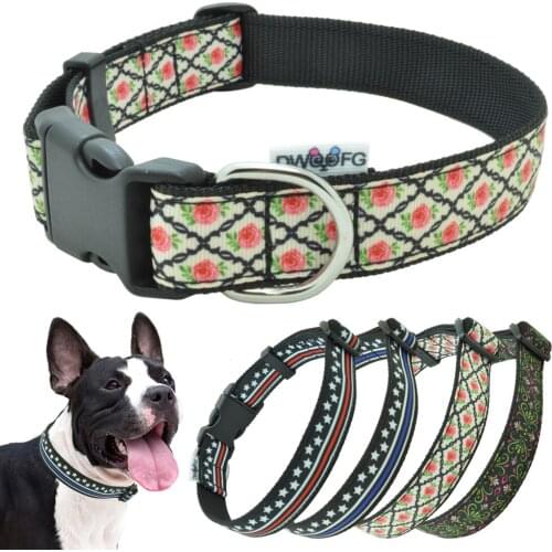Dog Collar Flower star stripe Personalized Pet Collar Adjustable Collar for Medium Large Dogs Pitbull Nylon Collar Large