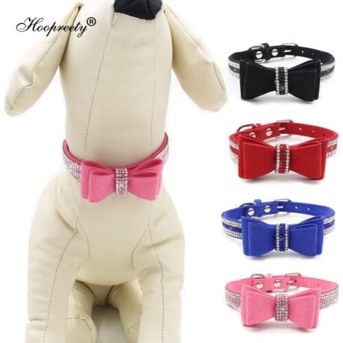 Crystal Bowknot Dog Collar Adjustable Dog Collars For Small Medium Dogs Cats Lovely Pet Accessories 4 Colors XS S M L 05A