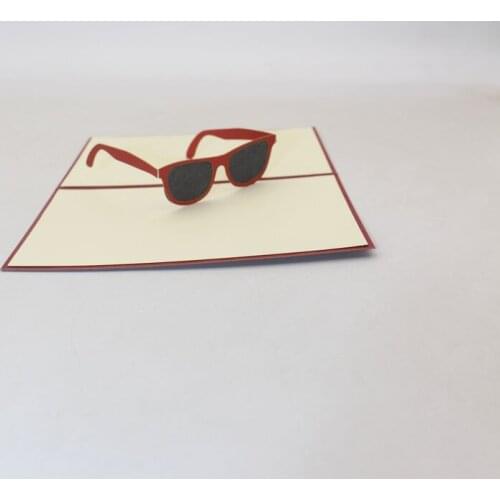 3D Handmade Red-framed Sunglasses Paper Blessing Greeting Card PostCard Kids Birthday Party Business Friend Creative Gift