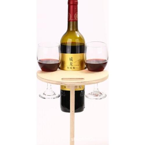 Outdoor Portable Wooden Table with Foldable Round Desktop Mini Folding Camping Picnic Table Dating Home Tools for Wine Beer