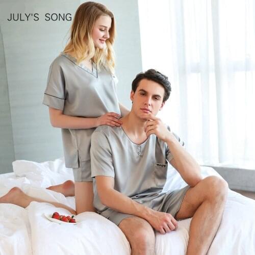 JULYS SONG Woman Man Spring Summer Pajamas Set Satin Faux Silk Lounge Couple Pajama Suit Shorts And Shirt Sleepwear Pajamas