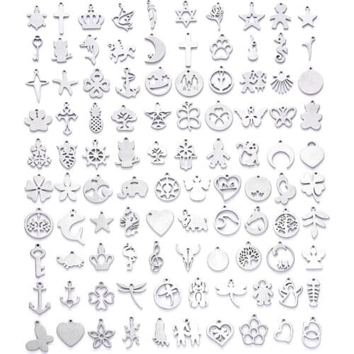 Hot 100 Types Stainless Steel Charms New Random Mix 10/100pcs Marine Animal Metal Bead Pendant Jewelry Making Accessories