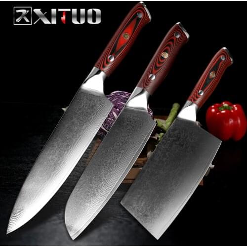 XITUO Damascus Chef Knife Professional Japanese Santoku Utility Cleaver Sliced Vegetables Home Restaurant Kitchen Cooking Tools