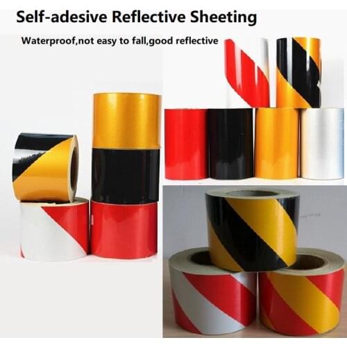 Self-adhesive 10CM Wide Black Yellow Red White Twill Road Traffic Reflective Warning Tape Reflective Film Stickers