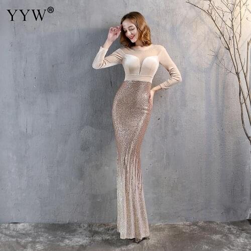 Sexy Mermaid Evening Dresses Long Sequined Transparent Evening Gowns For Party Vestidos Largos Fiesta 2020 New Dress