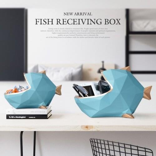 Resin fish statue figurine for tabletop home office mobile phone tools control organizer candy storage box ornaments home decor