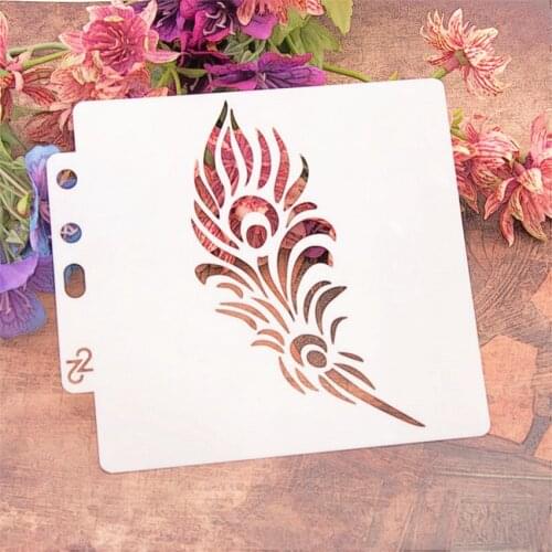 14.1*13 peafowl feather scrapbook stencils spray plastic mold shield DIY cake hollow Embellishment printing lace ruler Easter