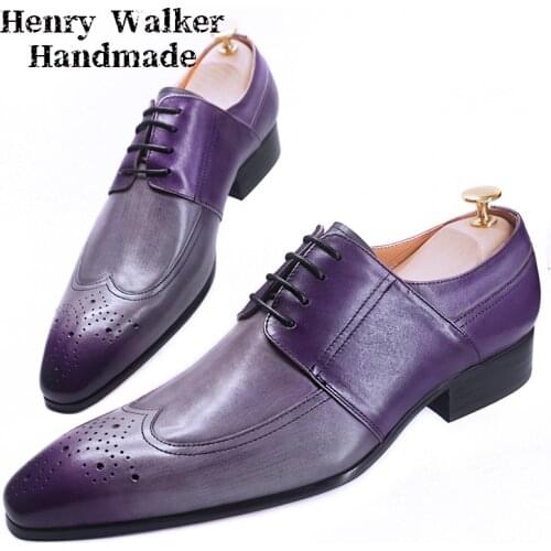 Luxury Fashion Men Derby Shoes Lace up Pointed Toe Mixed Colors Casual Men Dress Shoes Office Wedding Genuine Leather Shoes Men