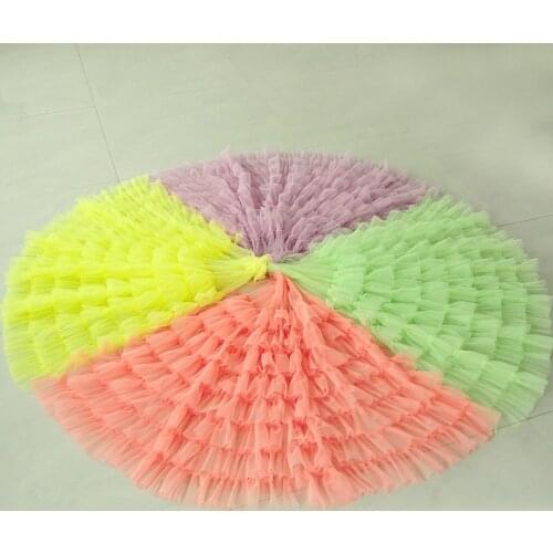 2meters 80cm Wide Pink Red White 8-Layer Ruffled Tulle Lace Trim Soft Mesh Fabric For Woman Dress, Dolls, Costume Design DIY