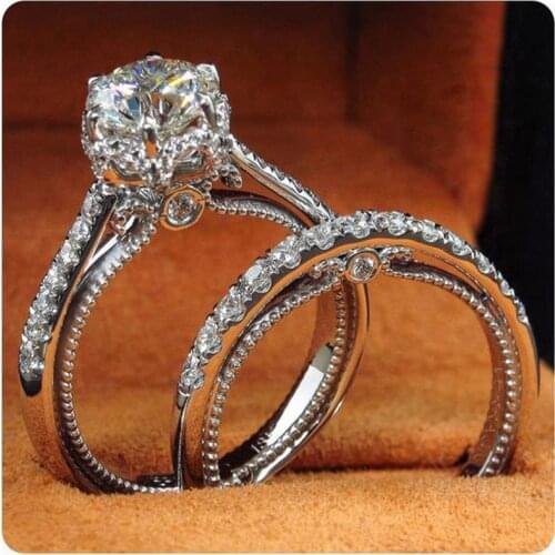 Vintage Bridal ring sets 925 sterling silver Crystal AAAA cz Lovers Promise Wedding Band Rings for women Fashion Party Jewelry