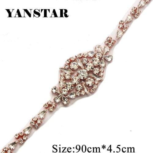 YANSTAR (30pcs) Wholesale Rhinestones Appliques Accessory Sew On Bridal Sashes Clear Rose Gold Rhinesto0nes YS895