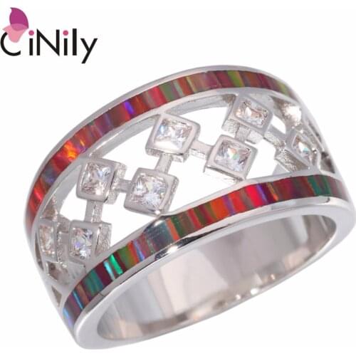CiNily Created Orange Fire Opal Cubic Zirconia Silver Plated Wholesale for Women Jewelry Wedding Party Gift Ring Size 6-9 OJ9253
