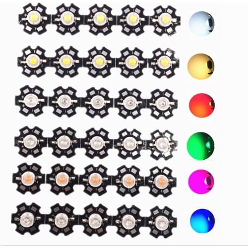 100pcs 1W 3W High Power light emitter, Red, Green, Blue, white, Warm White, Cool White,Full Spectrum. LED with 20mm Star PCB