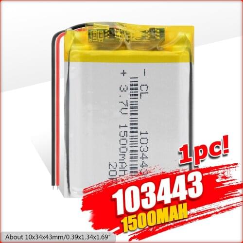 3.7V 103443 Lithium Li Ion Polymer Battery 103443 1500MAH Rechargeable Battery For Game Machine MP3 MP4 MP5 GPS Navigator