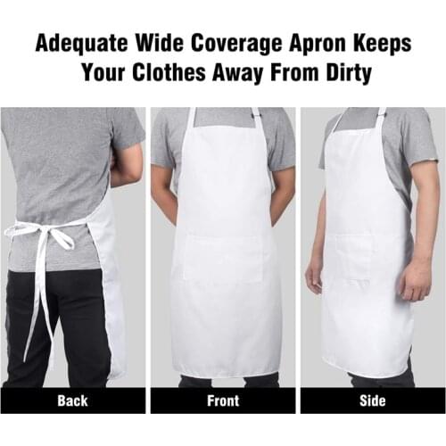 4 Pack Bib Aprons with 2 Pockets Adjustable Kitchen Cooking Chef Apron for Women & Men, White