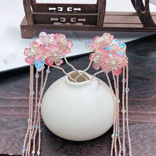 Ancient Hair Accessories Hanfu Hairpin Tassel Flower Step Shake Hair Stick Daily Headdress Decor Prop Women Girl Gift