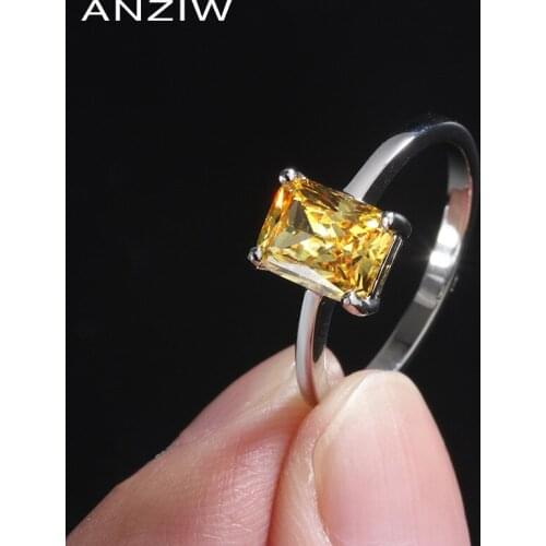 ANZIW Sterling Silver Radiant Cut 6x8mm Lab Created Diamond Classic Solitare Engagement Ring Adjustable For Women Jewelry Gifts